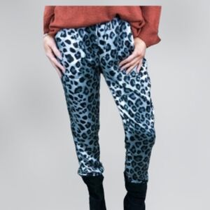 SATINY Cheetah Print Joggers Ladies Large. Grey Black NWOT. Never Worn.